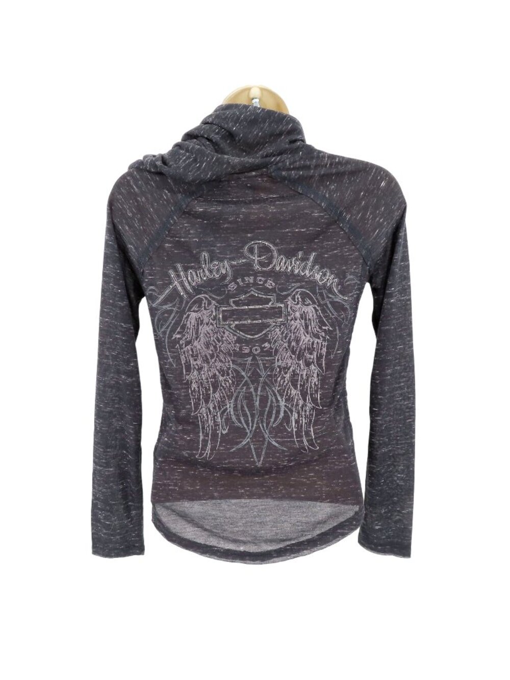 Harley Davidson Womens XS Black Burnout Lace Side Button Pullover Hoodie NEW